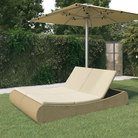 Loungebed poly rattan beige