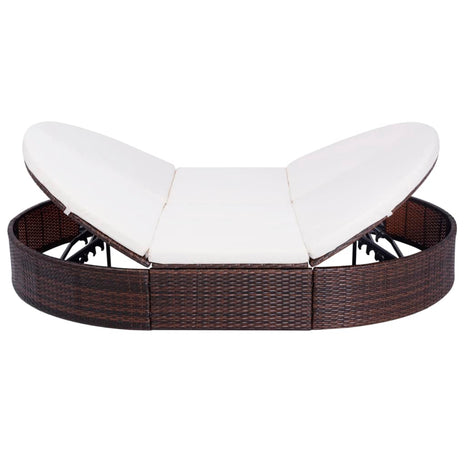 Loungebed met kussen poly rattan bruin