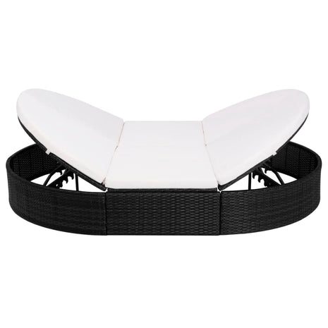 Loungebed met kussen poly rattan zwart