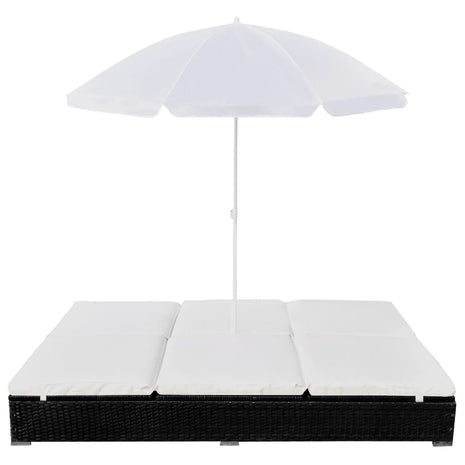 Loungebed met parasol poly rattan zwart