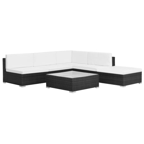 6-delige Loungeset met kussens poly rattan zwart