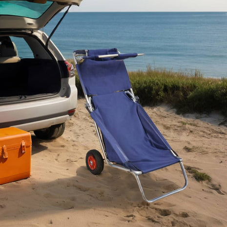 Strandtrolley met wielen draagbaar en inklapbaar blauw