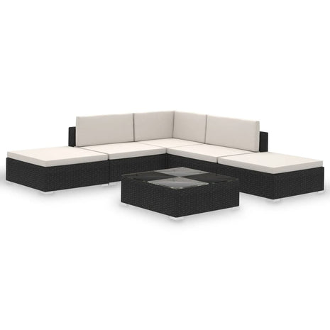 6-delige Loungeset met kussens poly rattan zwart