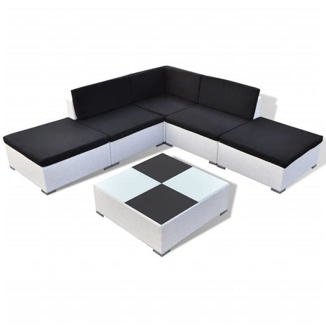 6-delige Loungeset met kussens poly rattan wit