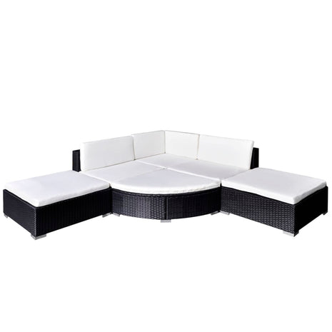 6-delige Loungeset met kussens poly rattan zwart