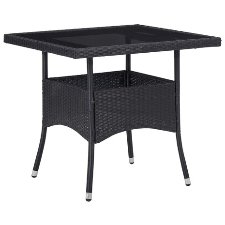 Tuintafel poly rattan en glas zwart