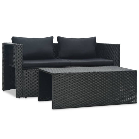 6-delige Loungeset met kussens poly rattan zwart