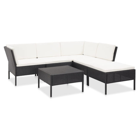 6-delige Loungeset met kussens poly rattan zwart