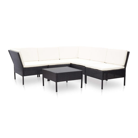 6-delige Loungeset met kussens poly rattan zwart