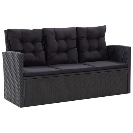 6-delige Loungeset met kussens poly rattan zwart