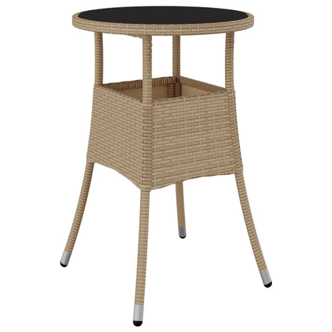 Tuintafel Ø60x75 cm gehard glas en poly rattan beige