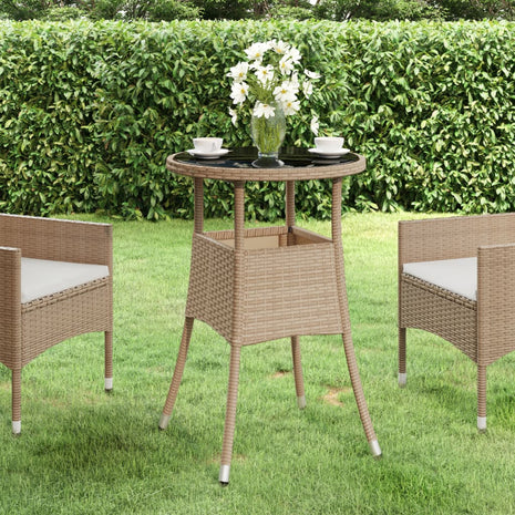 Tuintafel Ø60x75 cm gehard glas en poly rattan beige