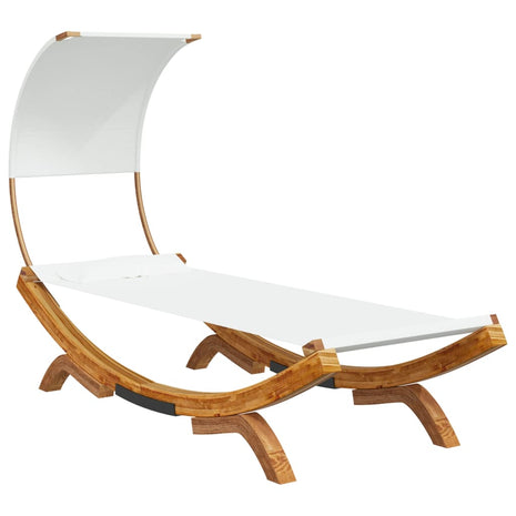 Loungebed met luifel 100x200x126 cm massief gebogen hout crème