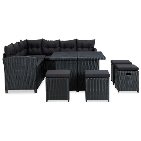 6-delige Loungeset met kussens poly rattan zwart