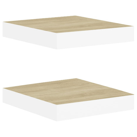 Wandschappen zwevend 2 st 23x23,5x3,8 cm MDF eikenkleurig wit