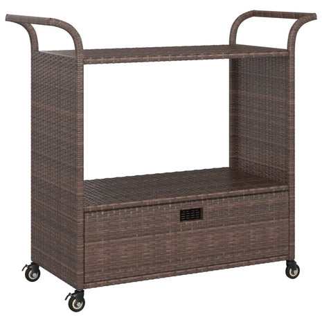 Serveerwagen met lade 100x45x97 cm poly rattan bruin