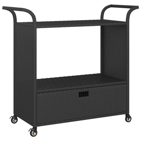 Serveerwagen met lade 100x45x97 cm poly rattan zwart