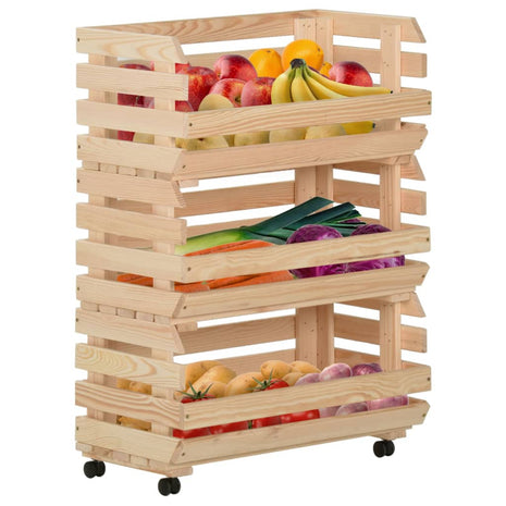 Groentetrolley 57x30x80 cm massief grenenhout