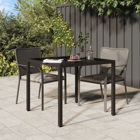 Tuintafel 90x90x75 cm gehard glas en poly rattan bruin