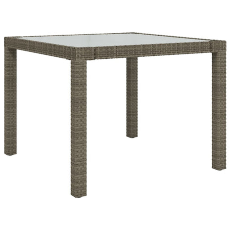 Tuintafel 90x90x75 cm gehard glas en poly rattan grijs