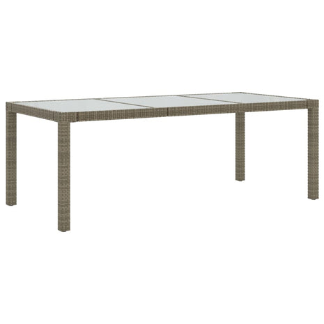 Tuintafel 190x90x75 cm gehard glas en poly rattan grijs