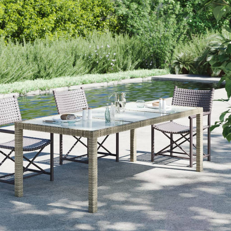 Tuintafel 190x90x75 cm gehard glas en poly rattan grijs