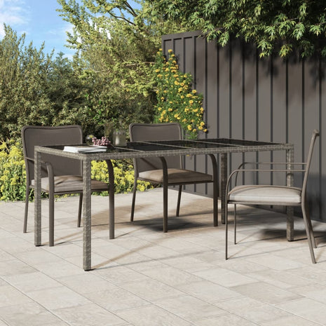 Tuintafel 190x90x75 cm gehard glas en poly rattan grijs