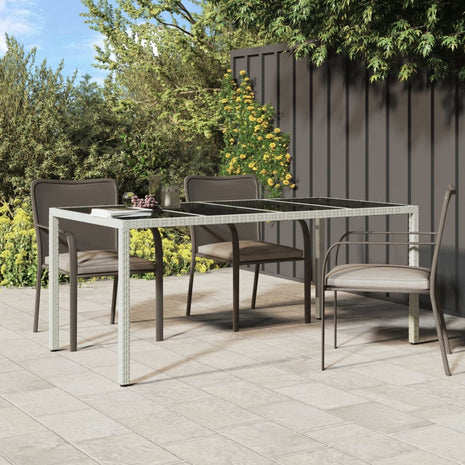 Tuintafel 190x90x75 cm gehard glas en poly rattan wit