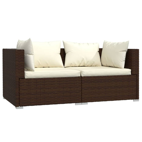 Tweezitsbank met kussens poly rattan bruin