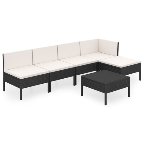 6-delige Loungeset met kussens poly rattan zwart