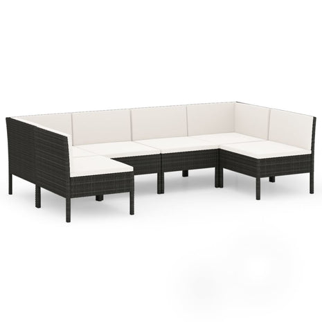 6-delige Loungeset met kussens poly rattan zwart