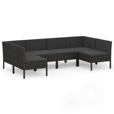 6-delige Loungeset met kussens poly rattan zwart