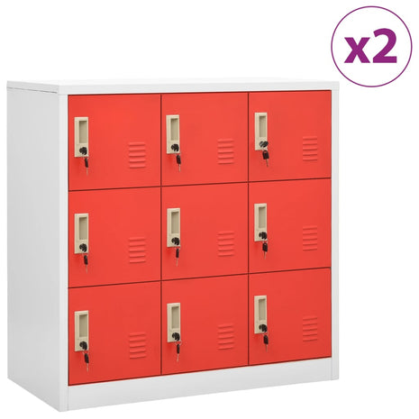 Lockerkasten 2 st 90x45x92,5 cm staal lichtgrijs en rood