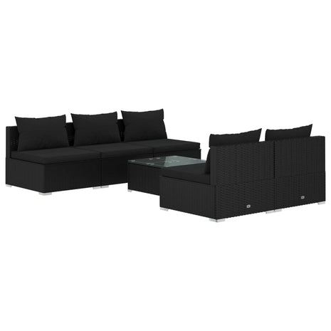 6-delige Loungeset met kussens poly rattan zwart