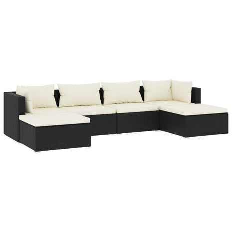 6-delige Loungeset met kussens poly rattan zwart