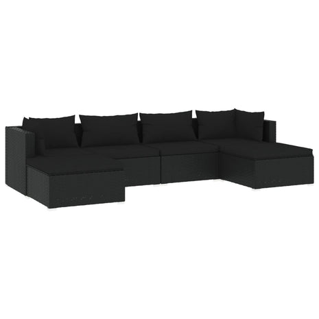 6-delige Loungeset met kussens poly rattan zwart