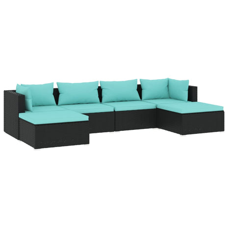 6-delige Loungeset met kussens poly rattan zwart