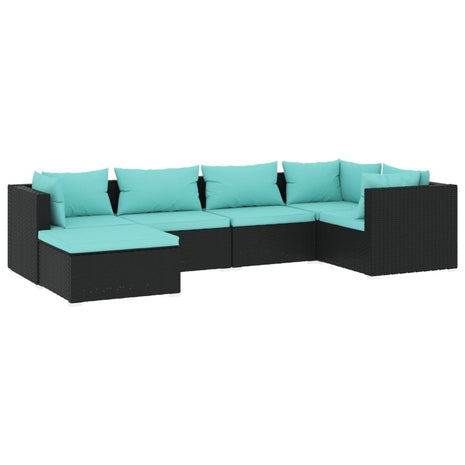 6-delige Loungeset met kussens poly rattan zwart