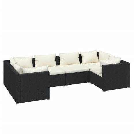 6-delige Loungeset met kussens poly rattan zwart