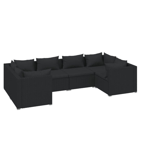 6-delige Loungeset met kussens poly rattan zwart