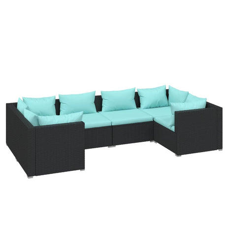 6-delige Loungeset met kussens poly rattan zwart