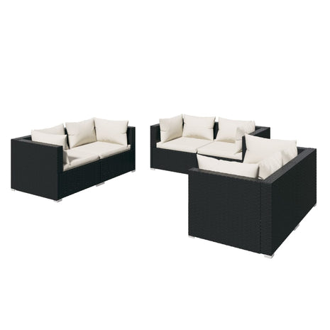 6-delige Loungeset met kussens poly rattan zwart