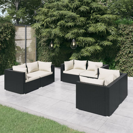 6-delige Loungeset met kussens poly rattan zwart