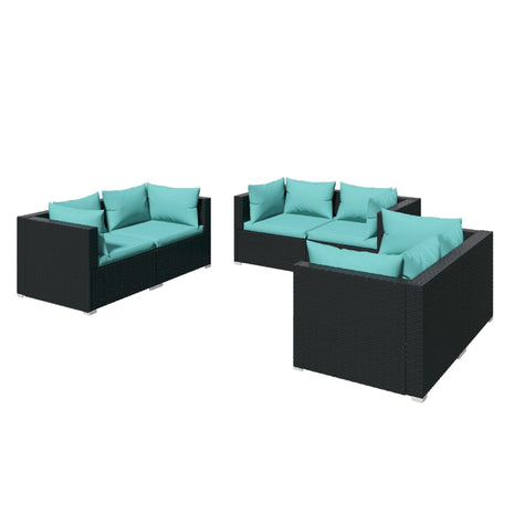 6-delige Loungeset met kussens poly rattan zwart