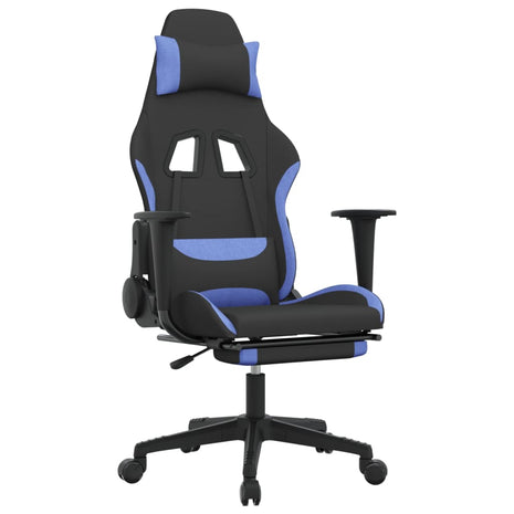 Massage gamestoel met voetensteun stof zwart en blauw