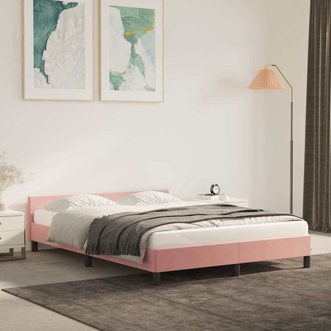 Bedframe met hoofdeinde zonder matras 140x190 cm fluweel roze