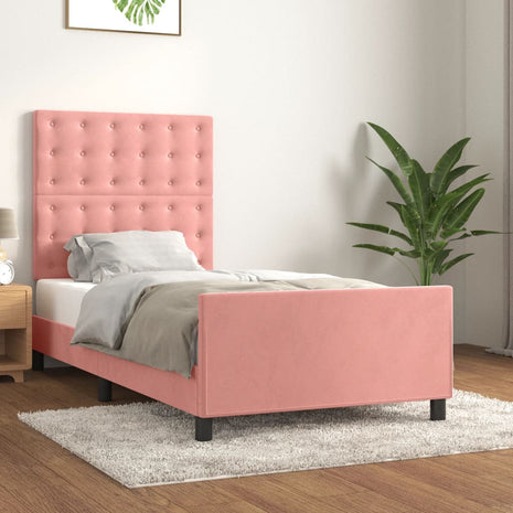 Bedframe met hoofdeinde fluweel roze 100x200 cm