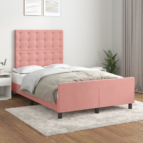 Bedframe met hoofdeinde fluweel roze 120x200 cm