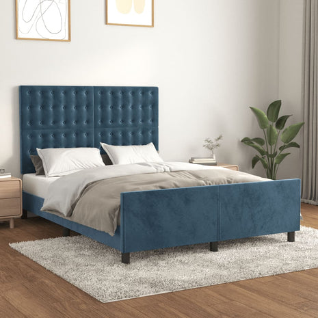 Bedframe zonder matras 140x190 cm fluweel donkerblauw