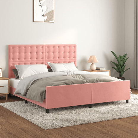 Bedframe met hoofdeinde fluweel roze 180x200 cm